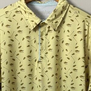 Breakfast Balls Polo Shirt Mens XL Yellow Gator Golf Print Performance Stretch